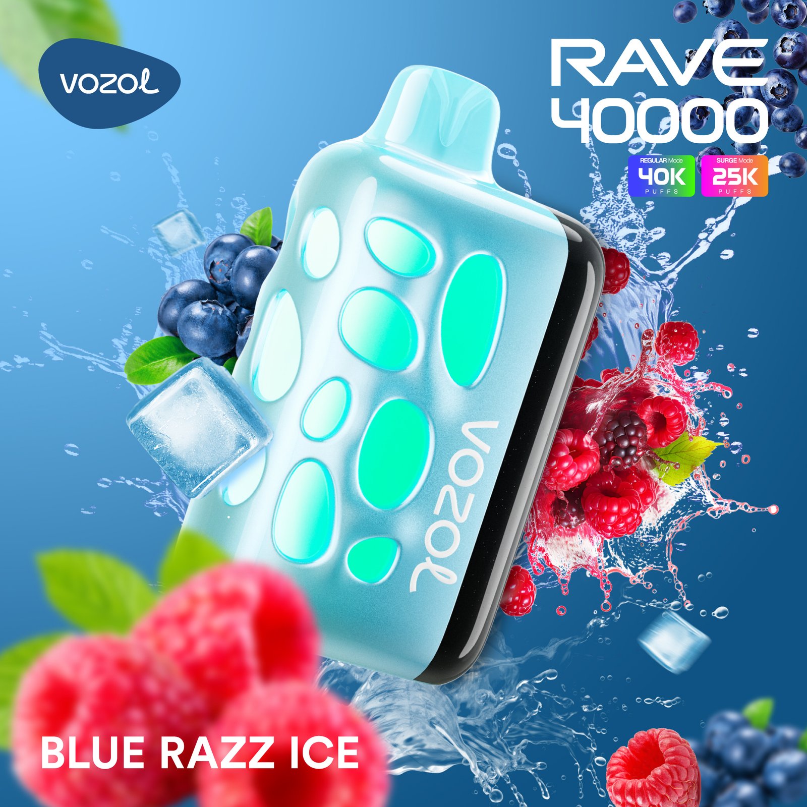 BLUE-RAZZ-ICE Vozol Rave 40000 Blue Razz Ice - Görsel 1