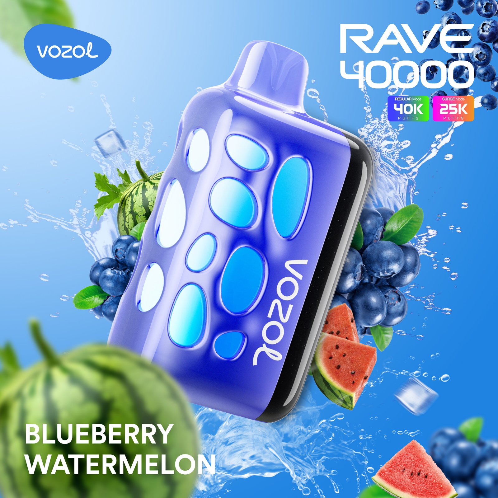 BLUEBERRY-WATERMELON Vozol Rave 40000 Blueberry Watermelon - Görsel 1