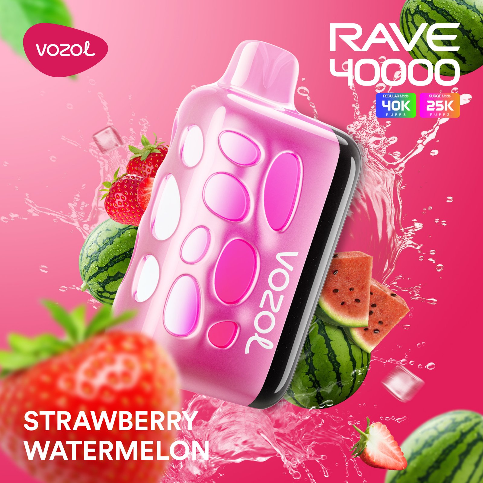 STRAWBERRY-WATERMELON-20 Vozol Rave 40000 Strawberry Watermelon - Görsel 1