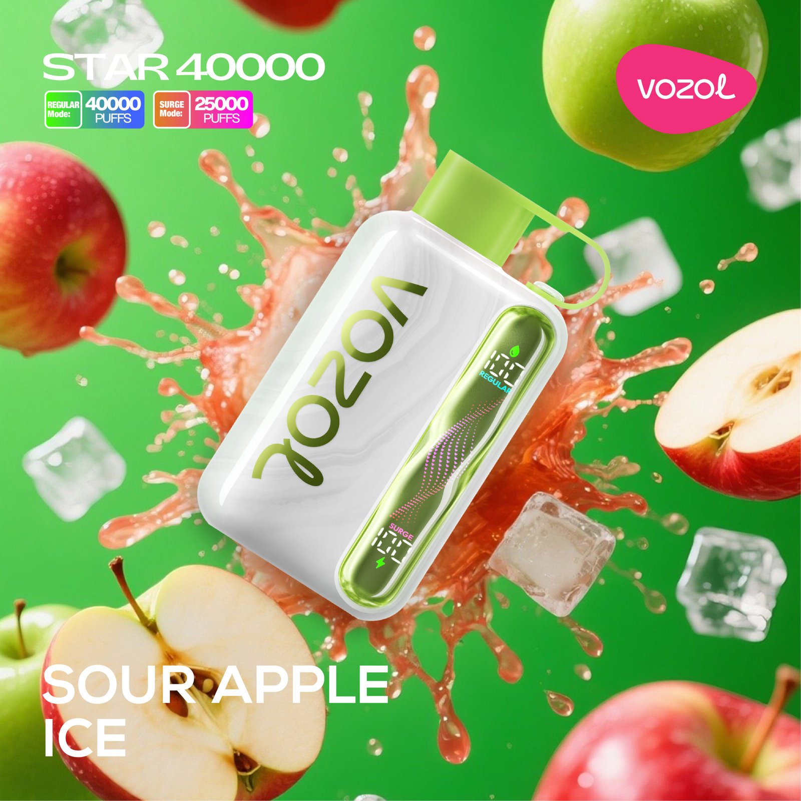 06 Sour Apple Ice Vozol Star 40000 Sour Apple Ice - Görsel 1
